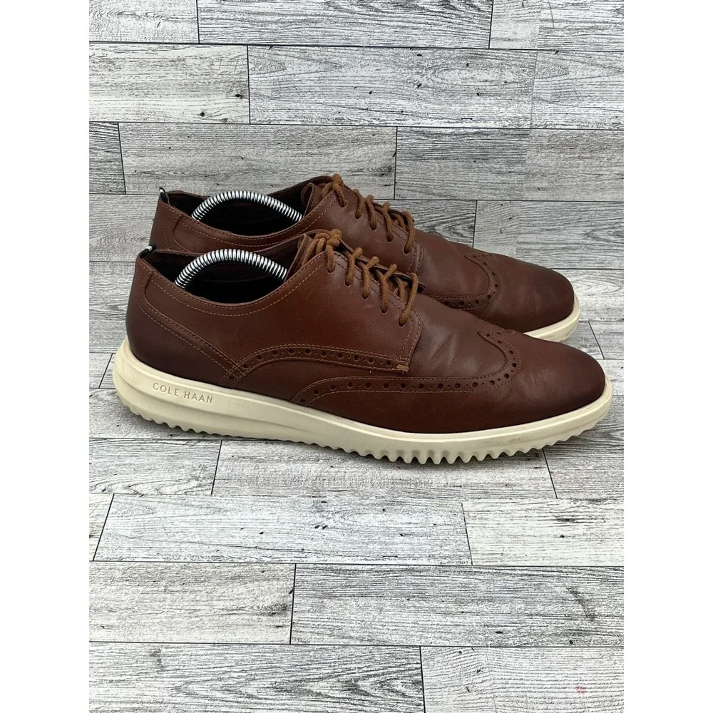 Cole Haan Mens 10.5M Wingtip Oxford Shoes‎ Brown Leather Grand Sole Lace Up